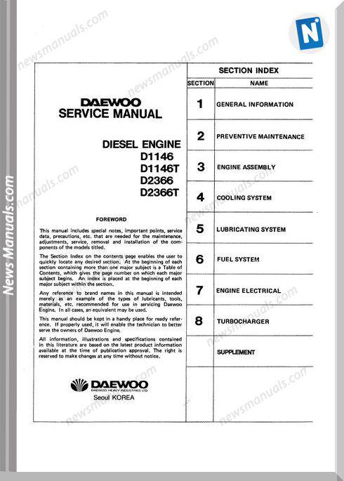 Doosan Use Daewoo Diesel Engine D2366 Service Manual