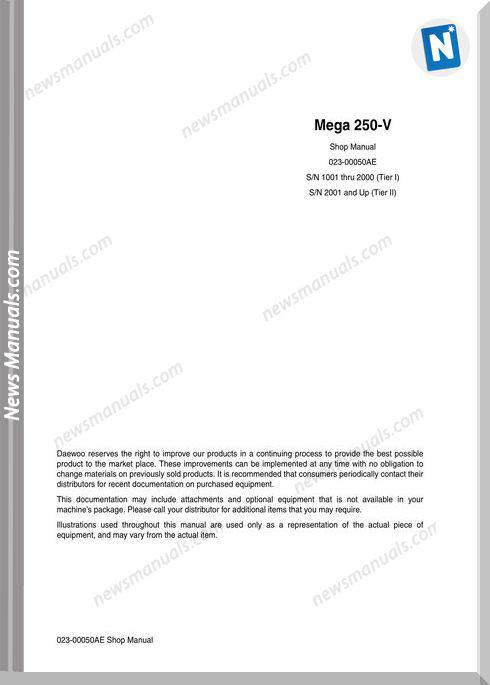 Doosan Wheel Loaders M250-V Ouder Type Shop Manual