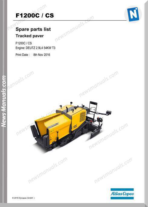 Dynapac F1200C F1200Cs Tracked Paver T3 Parts Manual