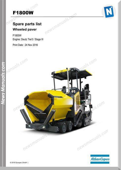 Dynapac F1800W Tracked Paver Parts Manual