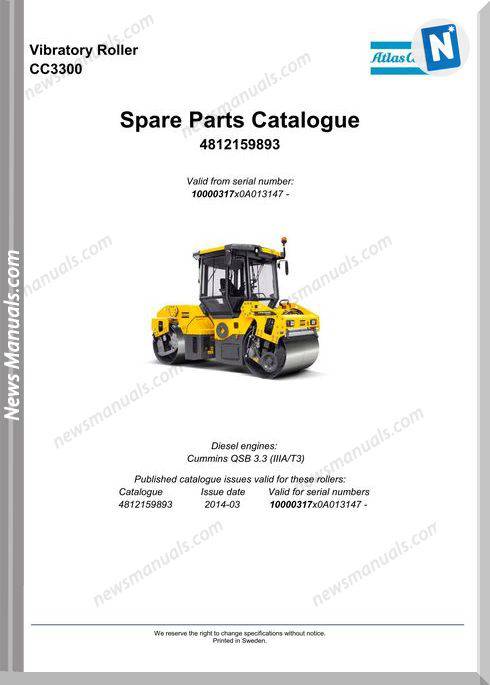 Dynapac Model Cc3300 Vibratory Roller Parts Manual