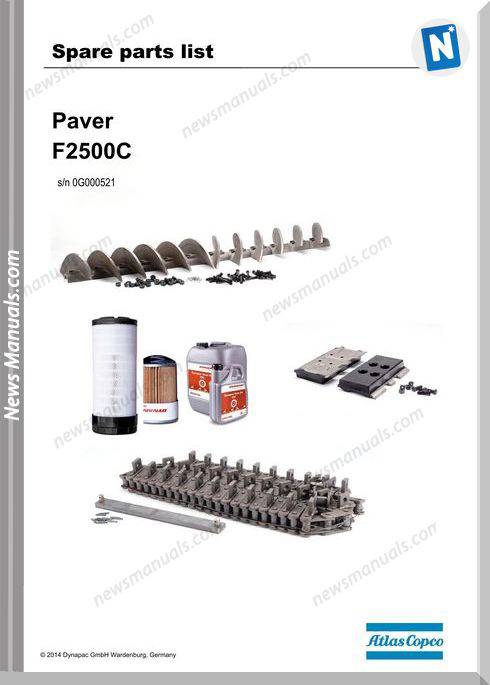 Dynapac Model F2500C Paver Spare Parts List 0G000521