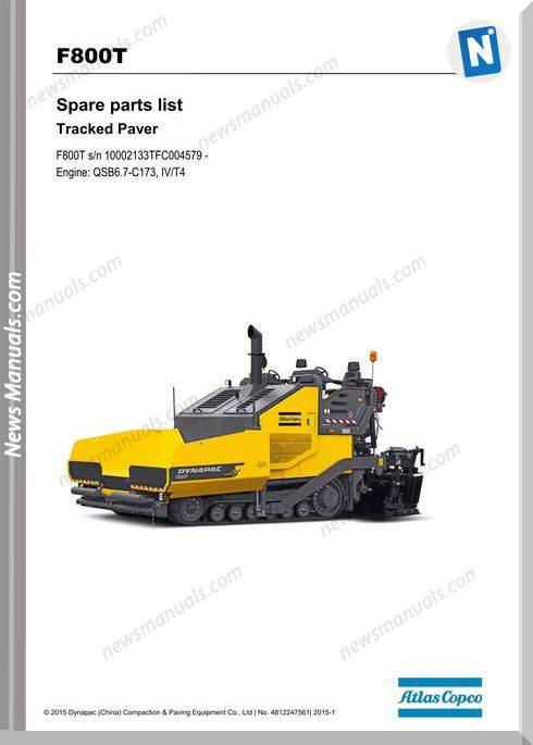 Dynapac Model F800T Tracked Paved Parts Manuals
