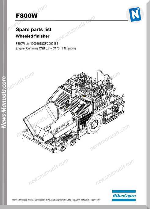 Dynapac Model Paver F800W Parts Manuals