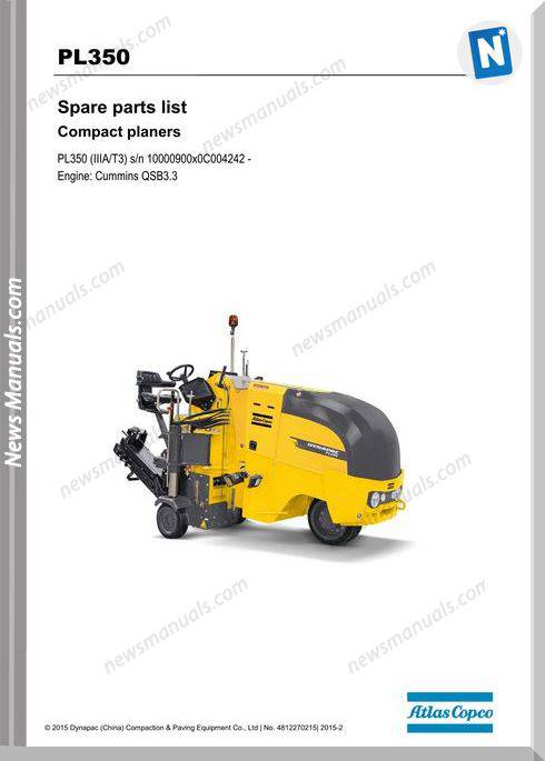 Dynapac Model Pl350 Spare Parts List 4812270215