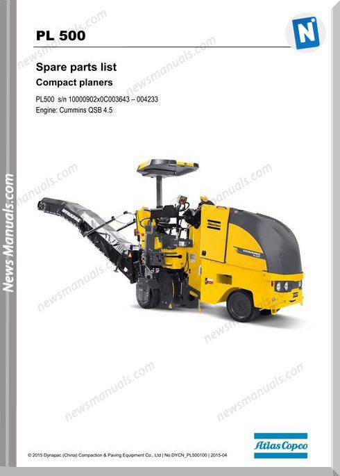 Dynapac Model Pl500 Spare Parts Catalogue 511834