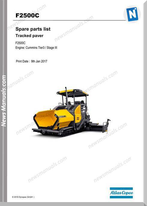Dynapac Model Tracked Paver F2500C Parts Manual