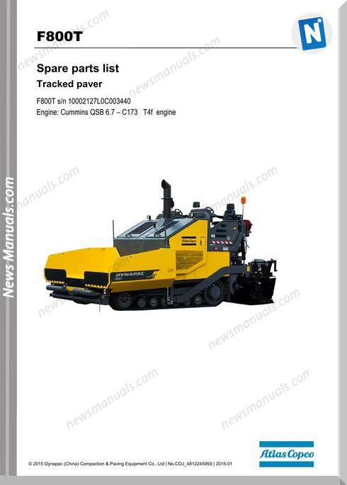 Dynapac Model Tracked Paver F800T Parts Manuals
