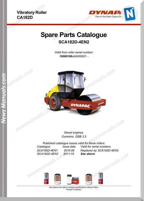 Dynapac Models Ca182D Parts Catalogue