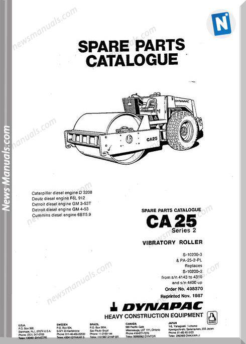 Dynapac Models Ca25 4 Parts Catalogue