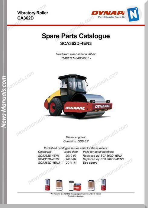 Dynapac Models Ca362D 4 Parts Catalogue