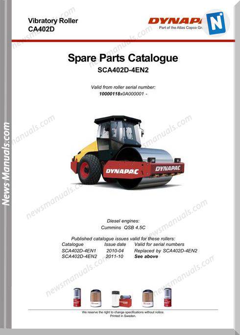 Dynapac Models Ca402 3 Parts Catalogue
