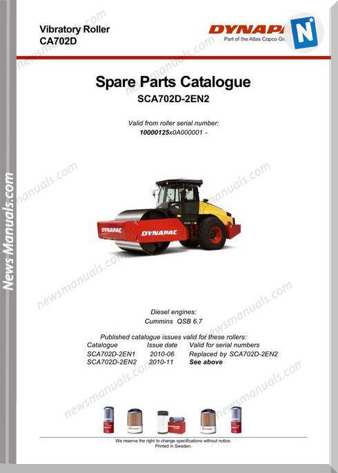 Dynapac Models Ca702 2 Parts Catalogue