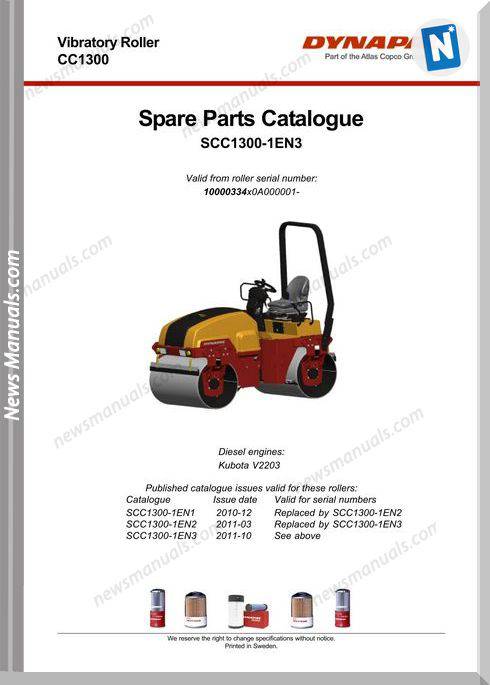 Dynapac Models Cc1300 Parts Catalogue