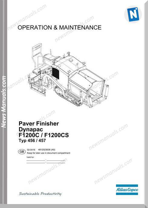 Dynapac Paver Fisher F1200C F1200Cs Maintenance Manual