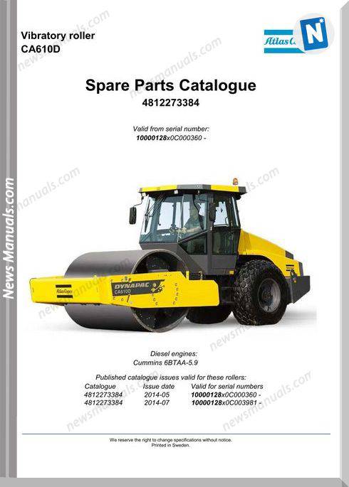 Dynapac Vibratory Roller Ca610D 4812273384 Parts Manual