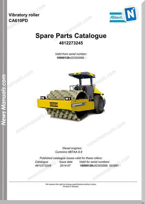 Dynapac Vibratory Roller Ca610Pd 4812273245 Part Manual