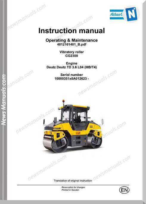 Dynapac Vibratory Roller Cg2300 Op Maintenance Manual
