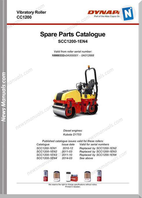 Dynapac Vibratory Roller Scc1200-1En Parts Catalogue