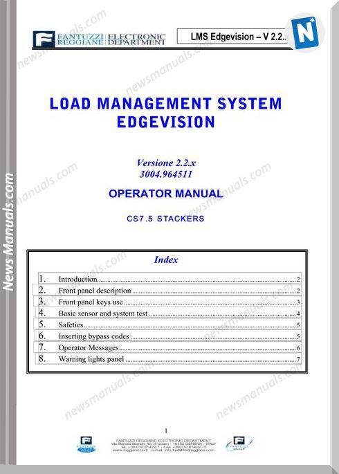 Fantuzzi Cs7.5 Stackers Load Management Operator Manual