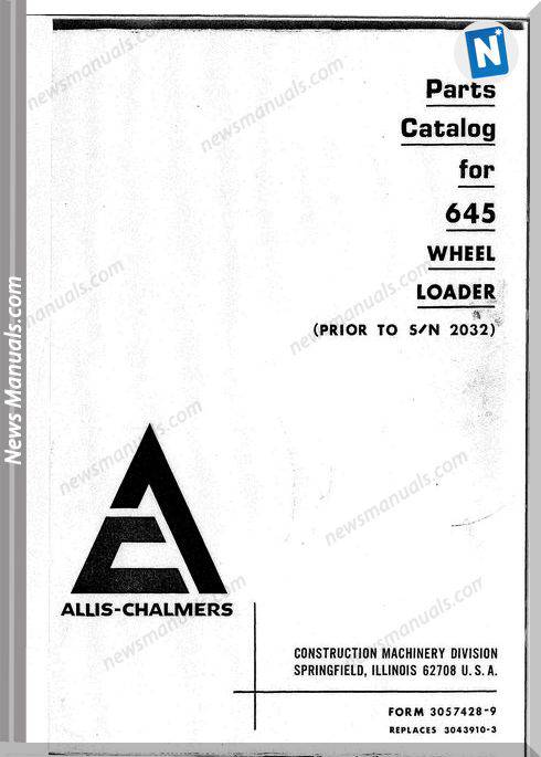Fiat Allis 645Pm Prior - 2032 Wheel Loader Parts Manual