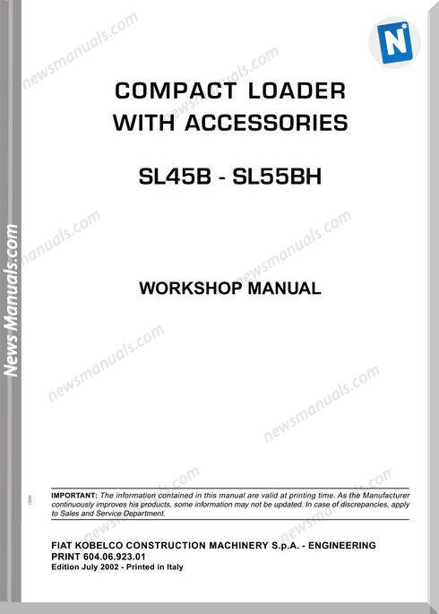 Fiat Kobelco Sl45B Sl55Bh Skid S Loader Service Manual