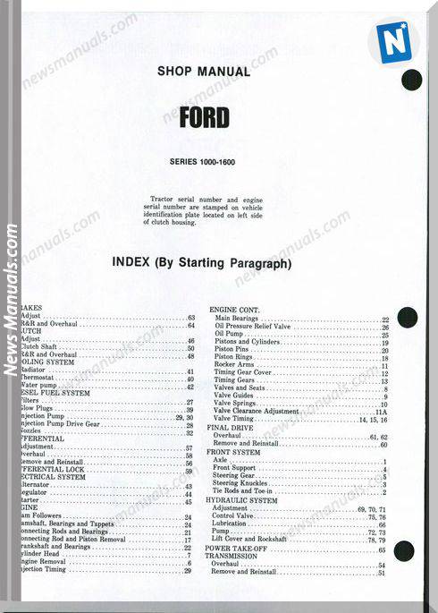 Ford 1000 1600 Shop Manual