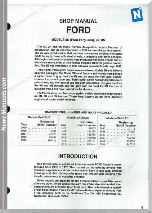 Ford 9N 2N 8N Shop Manual