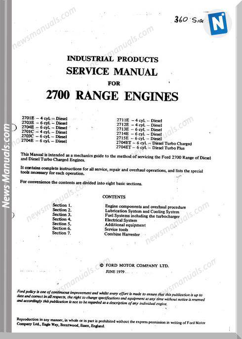 Ford Diesel Engine 2700 Range Service Manual