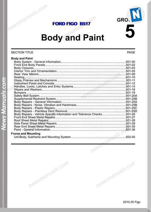 Ford Figo B517 2010 Body Repair Service Manual