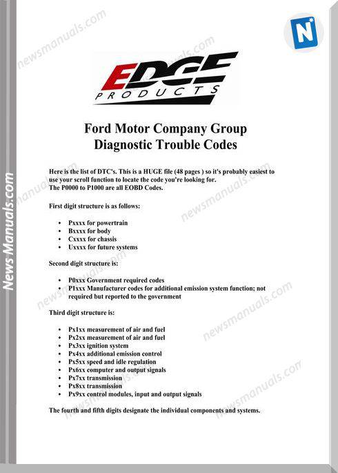 Ford Motor Company Group Diagnostic Trouble Codes