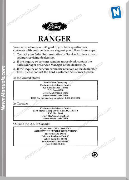 Ford Ranger Model 1996 Year Repair Manual