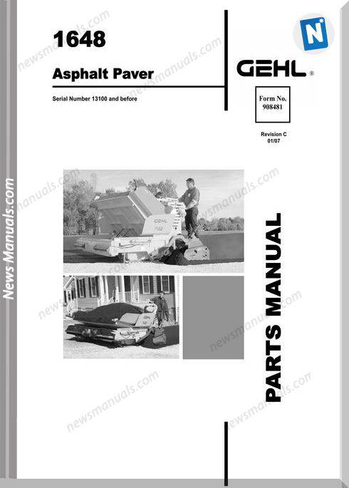 Gehl 1648 Models Asphalt Paver No 908481C Parts Manual