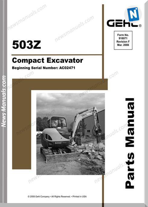 Gehl 503Z Compact Excavator Parts Manual 918071F