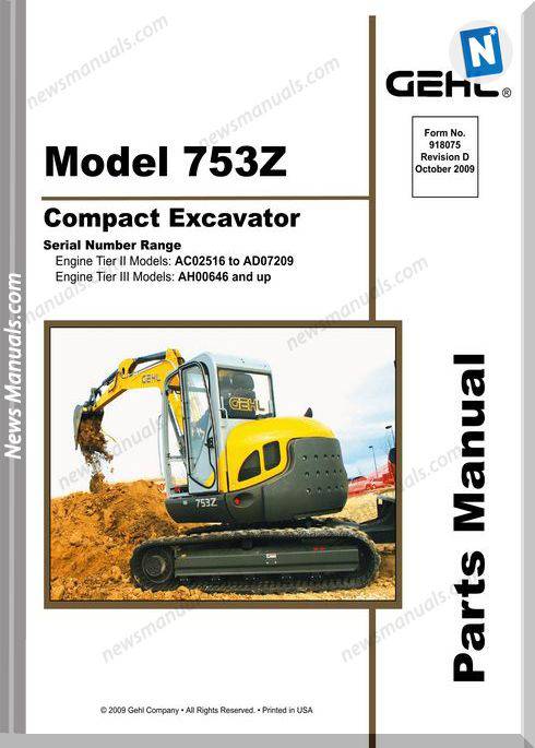 Gehl 753Z Compact Excavator Parts Manual 918075D