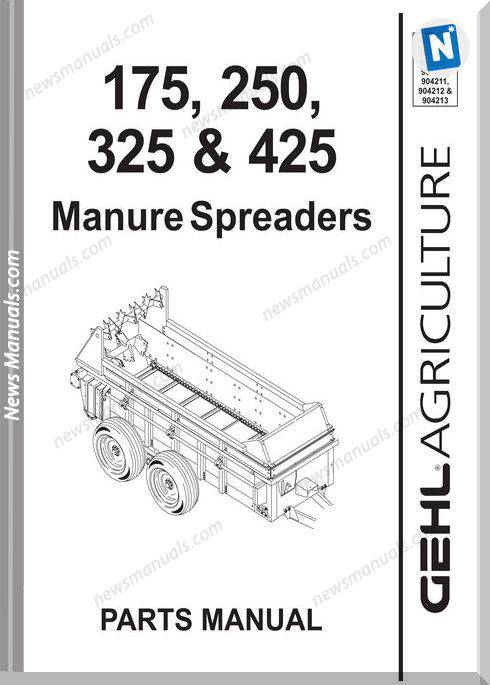 Gehl Agri 175 250 325 425 Manure Parts Manual 908042