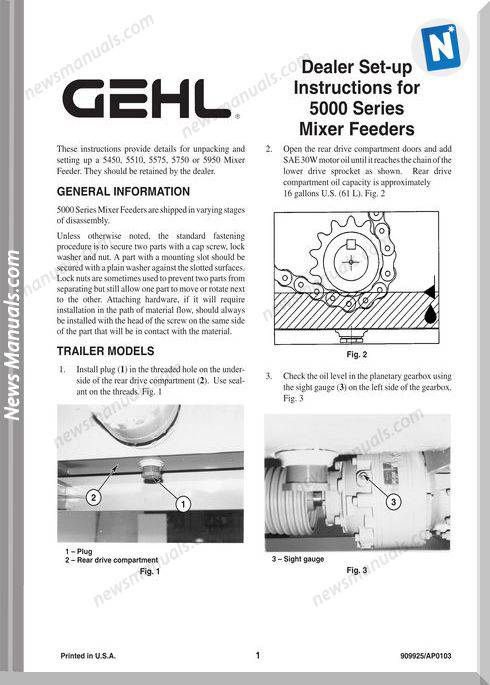 Gehl Agri 5000 Series Mixer Feeder Parts Manual 909925