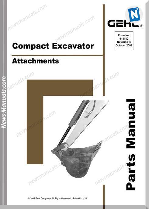 Gehl Compact Excavator Attachments Parts Manual 918180B