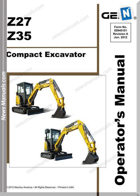 Gehl Compact Excavators Z27 Z35 Operator Manual