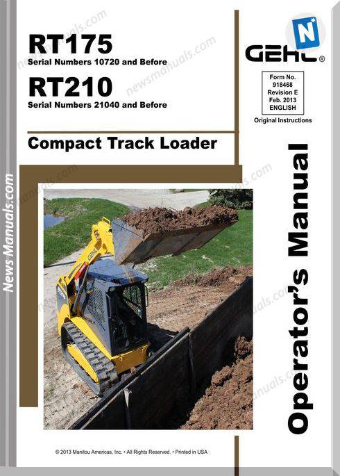 Gehl Cpt Track Loaders Rt175 210 Operator Manual