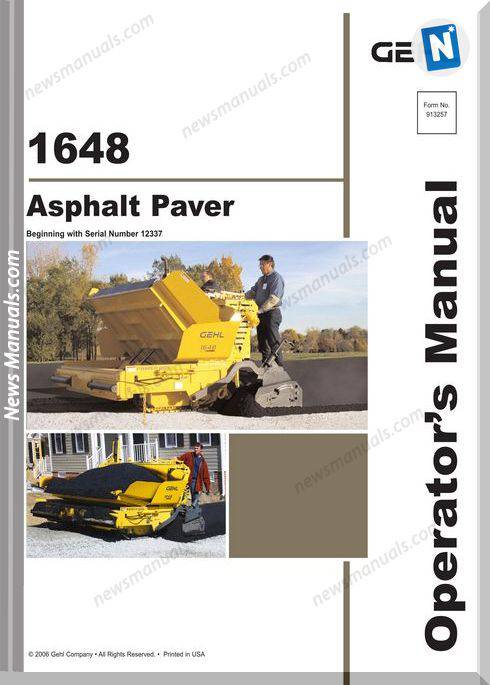 Gehl Pavers 1648 Mid Model Models Operator Manual