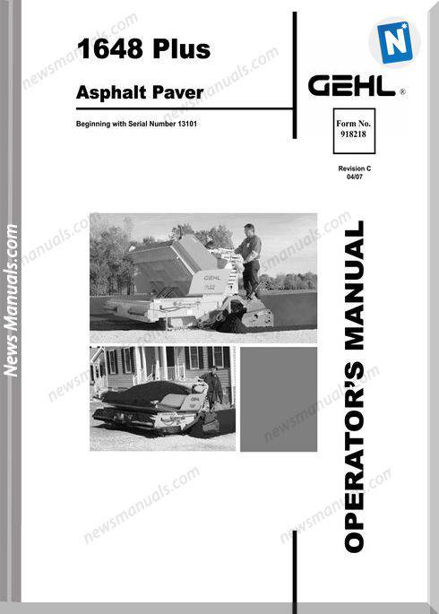Gehl Pavers 1648 Plus Models English Operator Manual