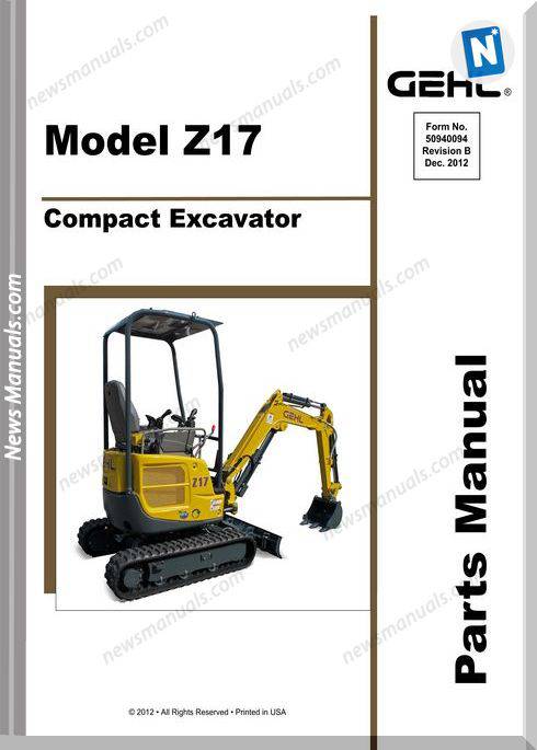 Gehl Z17 Compact Excavator English Parts Manual