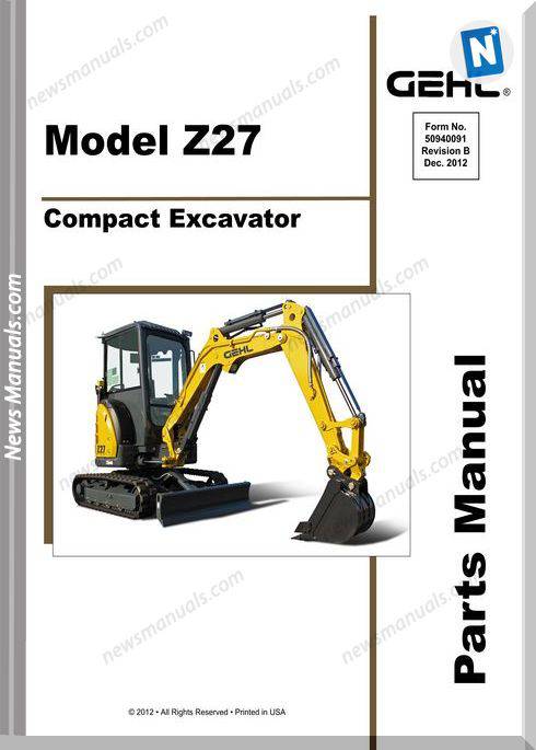Gehl Z27 Compact Excavator English Parts Manual