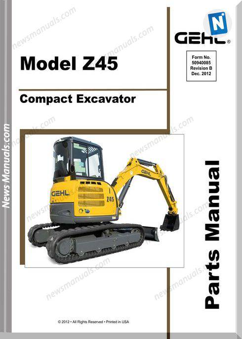 Gehl Z45 Compact Excavator English Parts Manual