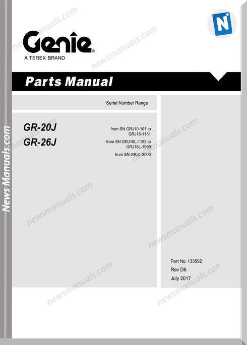 Genie Model Gr-20J Parts Manual English Language