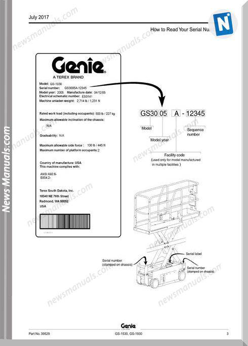 Genie Model Gs-1930 Parts Manual English Language