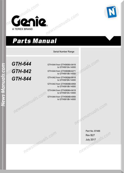 Genie Model Gth-844 Parts Manual English Language