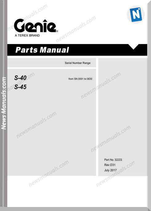 Genie Model S-45 Parts Manuals English Language