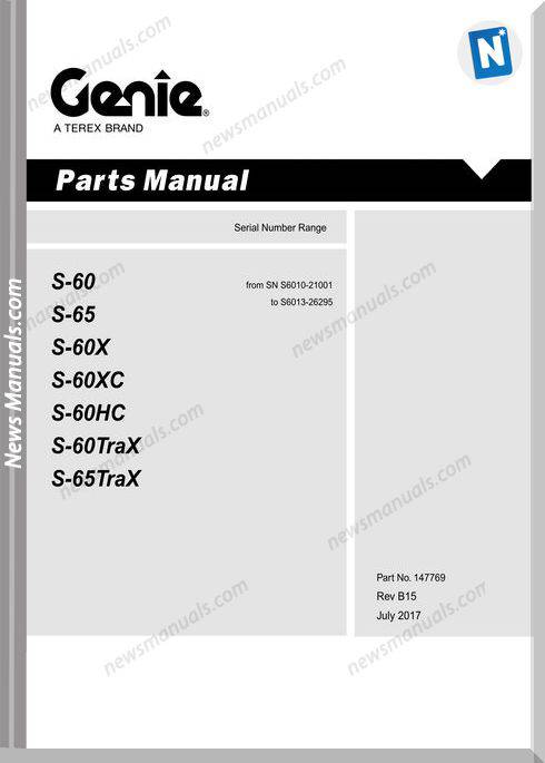 Genie Model S-65Trax Parts Manual English Language